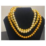 925 Ring & Beaded Necklaces - Blue/Black Multi-Strand Glass Beads & Gold Faux Pearl Strand