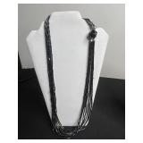 925 Ring & Beaded Necklaces - Blue/Black Multi-Strand Glass Beads & Gold Faux Pearl Strand