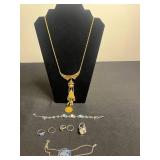 ART Gold-Tone Necklace with Crescent Pendant & Colorful Drops; 925 Ring, Bracelet w Ethiopian Opals & More!!