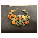 VTG Matisse Amber & Turquoise Necklace, Gold-Tone Mosaic Bead Bracelet, Gold Tone Necklace w Horse Pendant, Necklace Greek Like Cameo