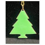 Green Enamel Christmas Tree Necklace, Brooch & Earrings Set