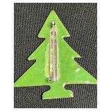 Green Enamel Christmas Tree Necklace, Brooch & Earrings Set