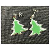 Green Enamel Christmas Tree Necklace, Brooch & Earrings Set