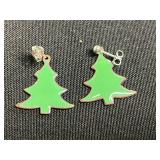 Green Enamel Christmas Tree Necklace, Brooch & Earrings Set
