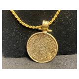 Gold Tone Chain Necklace with Medallion Pendant; Silver Filigree Cross Pendant; Turquoise Bead Jewelry