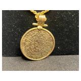 Gold Tone Chain Necklace with Medallion Pendant; Silver Filigree Cross Pendant; Turquoise Bead Jewelry