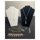 Vintage Jewelry Set: 2 Necklaces with Ornate Pendants, Tassel Drop & Floral Charms, 12K GF Chain w Floral Locket, Bunny Pin & More!