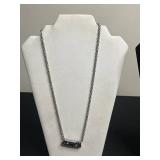 VTG Necklace Set: Silver Tone Bar Pendant Necklace, & Gold Tone Floral Crystal Pendant, Pink Gem Stone Pendant, Orange Pendant in Travel Bag
