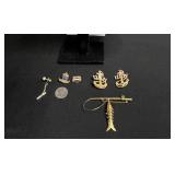 Gold-Tone Nautical Anchor Pin Set inc Vogue Fish on Rod Pin & More!