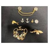 Beautiful Lizpaiacios Bracelet, French Franc Coin Double Clip Brooch & Assorted Pin Lot