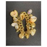 Lot of VTG Charm Bracelets - Gold-Tone with Coin & Seashell Charms