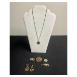 VTG Spanish 1 Peseta Coin Pendant Necklace, Wild Byrde Pin, Earrings & Brooch