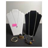 Necklace - 925 Chain w CZ Pendant Purple Gem Cluster, Gold Tone Rope Chain Necklace, Cuff Bracelets Inc ART