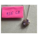 Necklace - 925 Chain w CZ Pendant Purple Gem Cluster, Gold Tone Rope Chain Necklace, Cuff Bracelets Inc ART
