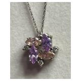 Necklace - 925 Chain w CZ Pendant Purple Gem Cluster, Gold Tone Rope Chain Necklace, Cuff Bracelets Inc ART