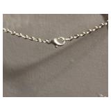 Necklace - Silver Tone Chain with Lot of Cuff Bracelets w Ruler Designs & One w Blue Crystal