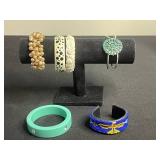 VTG Beaded Bracelet Set - Cream Pearl Like Bead, Ivory Floral Carved, Turquoise Cluster