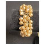 VTG Beaded Bracelet Set - Cream Pearl Like Bead, Ivory Floral Carved, Turquoise Cluster