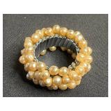VTG Beaded Bracelet Set - Cream Pearl Like Bead, Ivory Floral Carved, Turquoise Cluster