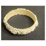 VTG Beaded Bracelet Set - Cream Pearl Like Bead, Ivory Floral Carved, Turquoise Cluster