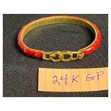 24K GP Bracelet, Green Frog Pendant Necklace on Silver Tone Chain & Lot of VTG Stretch & Bangle Bracelets & Earrings