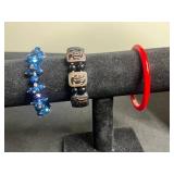 24K GP Bracelet, Green Frog Pendant Necklace on Silver Tone Chain & Lot of VTG Stretch & Bangle Bracelets & Earrings