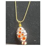 Vintage Jewelry Lot: Glass Pendant Necklace & Mahjong Stretch, Floral Charm, Bangle & Beaded Bracelets, Signed Pendant
