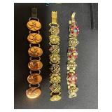 Vintage Jewelry Lot: Glass Pendant Necklace & Mahjong Stretch, Floral Charm, Bangle & Beaded Bracelets, Signed Pendant