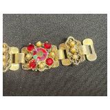 Vintage Jewelry Lot: Glass Pendant Necklace & Mahjong Stretch, Floral Charm, Bangle & Beaded Bracelets, Signed Pendant