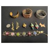 Vintage Enamel Floral Bracelet Set with Earrings & Copper Cuff & Scottie Dog Pendant