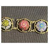 Vintage Enamel Floral Bracelet Set with Earrings & Copper Cuff & Scottie Dog Pendant