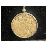 Mercury Dime Pendant Necklace - 1935 Liberty Head in Rope-Bezel