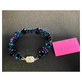 Blue Gemstone Bracelet w 925 Clasp, Gold-Tone Filigree Heart Pendant - Beaded Crystal Bracelet & Green Enamel Disc Chain