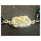 Blue Gemstone Bracelet w 925 Clasp, Gold-Tone Filigree Heart Pendant - Beaded Crystal Bracelet & Green Enamel Disc Chain