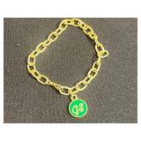 Blue Gemstone Bracelet w 925 Clasp, Gold-Tone Filigree Heart Pendant - Beaded Crystal Bracelet & Green Enamel Disc Chain