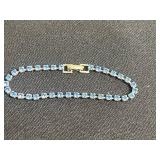 Blue Gemstone Bracelet w 925 Clasp, Gold-Tone Filigree Heart Pendant - Beaded Crystal Bracelet & Green Enamel Disc Chain