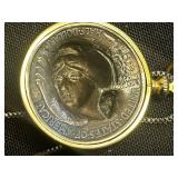 VTG Necklace Set Inc US 1917 Pop Out Coin Medallion & Two-Tone Circle Pendant Necklace