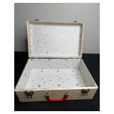 White Crocodile-Pattern Jewelry Travel Box with Red Handle & Brass Clasps