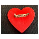 Lot of VTG Heart Pins Inc 12K GF Gold Love Heart Locket Pendant w Bow Charm - Hand-Painted Orchid Front & Laurel Burch "Dove Heart" Brooch & More!