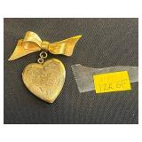 Lot of VTG Heart Pins Inc 12K GF Gold Love Heart Locket Pendant w Bow Charm - Hand-Painted Orchid Front & Laurel Burch "Dove Heart" Brooch & More!