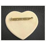 Lot of VTG Heart Pins Inc 12K GF Gold Love Heart Locket Pendant w Bow Charm - Hand-Painted Orchid Front & Laurel Burch "Dove Heart" Brooch & More!