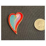 Lot of VTG Heart Pins Inc 12K GF Gold Love Heart Locket Pendant w Bow Charm - Hand-Painted Orchid Front & Laurel Burch "Dove Heart" Brooch & More!