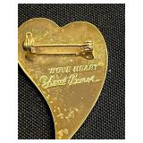 Lot of VTG Heart Pins Inc 12K GF Gold Love Heart Locket Pendant w Bow Charm - Hand-Painted Orchid Front & Laurel Burch "Dove Heart" Brooch & More!