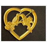 Lot of VTG Heart Pins Inc 12K GF Gold Love Heart Locket Pendant w Bow Charm - Hand-Painted Orchid Front & Laurel Burch "Dove Heart" Brooch & More!