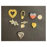 Lot of VTG Heart Pins & Brooches Inc Locket Pendant & Angel Leaf Charm