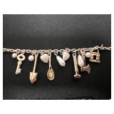 Set of 4 Assorted Charm Bracelets - Gold-Tone with Enamel Discs & Key Pendants