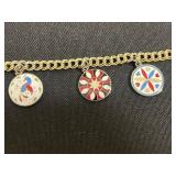 Set of 4 Assorted Charm Bracelets - Gold-Tone with Enamel Discs & Key Pendants