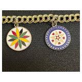 Set of 4 Assorted Charm Bracelets - Gold-Tone with Enamel Discs & Key Pendants