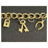Set of 4 Assorted Charm Bracelets - Gold-Tone with Enamel Discs & Key Pendants