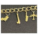 Set of 4 Assorted Charm Bracelets - Gold-Tone with Enamel Discs & Key Pendants